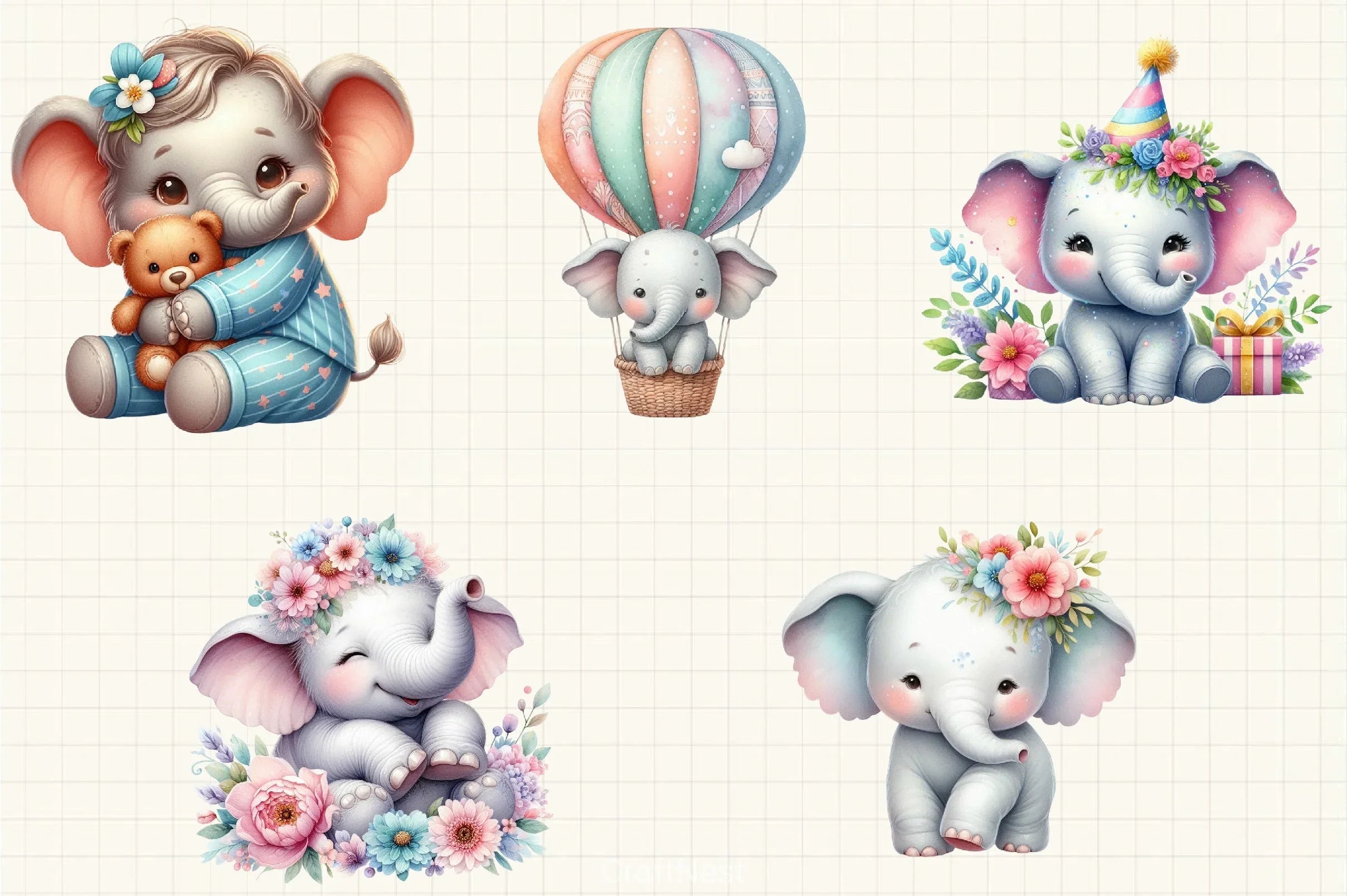 Cute Elephant Clipart Bundle 2 - CraftNest - Digital Crafting and Art