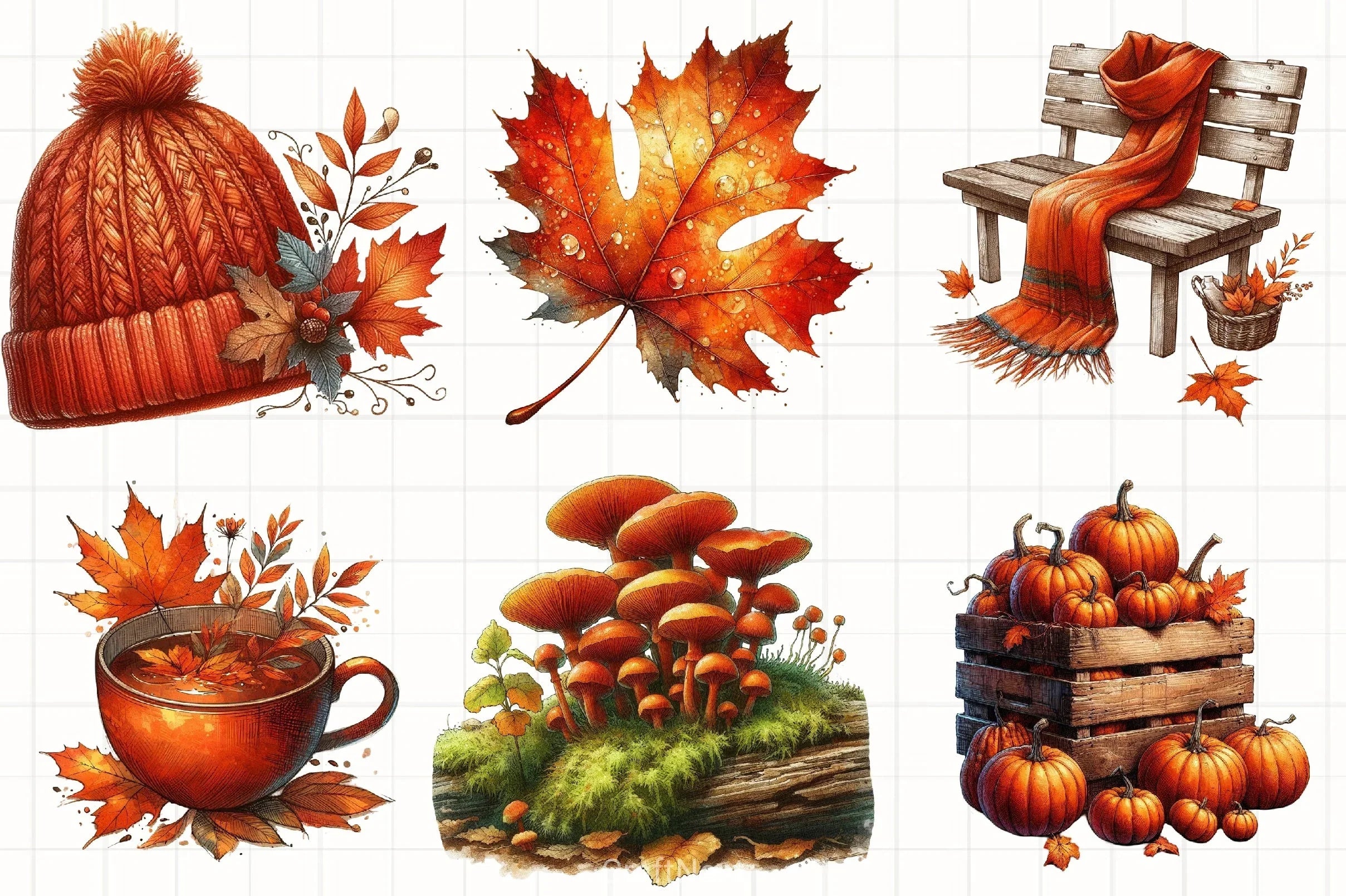 Burnt Orange Autumn Clipart Bundle 3 - CraftNest - Digital Crafting and Art