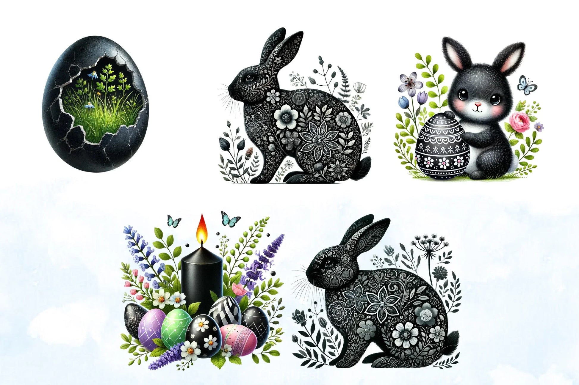 Black & White Easter Clipart Bundle - CraftNest - Digital Crafting and Art