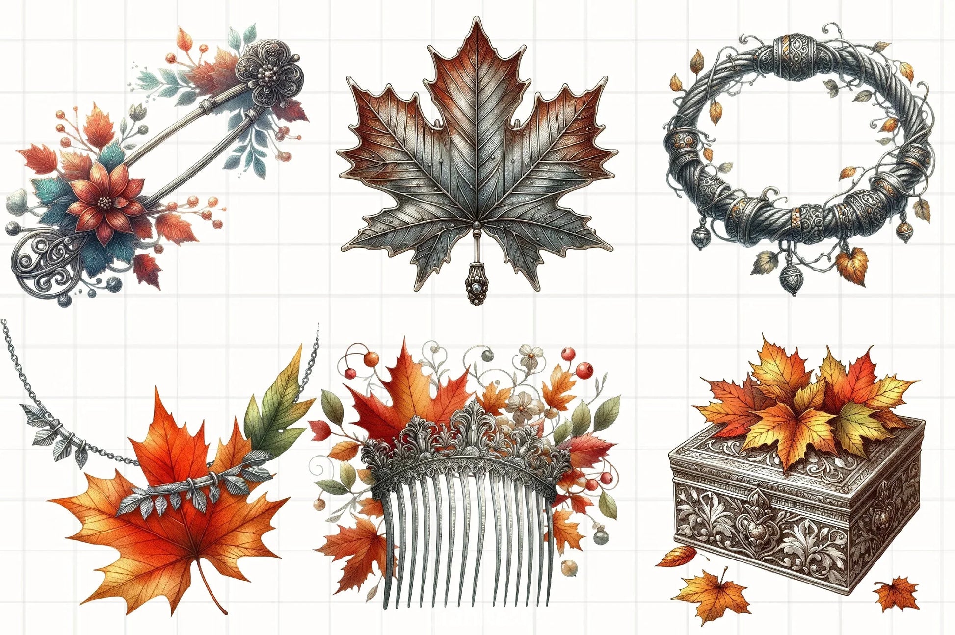 Silver Vintage Autumn Clipart Bundle - CraftNest - Digital Crafting and Art
