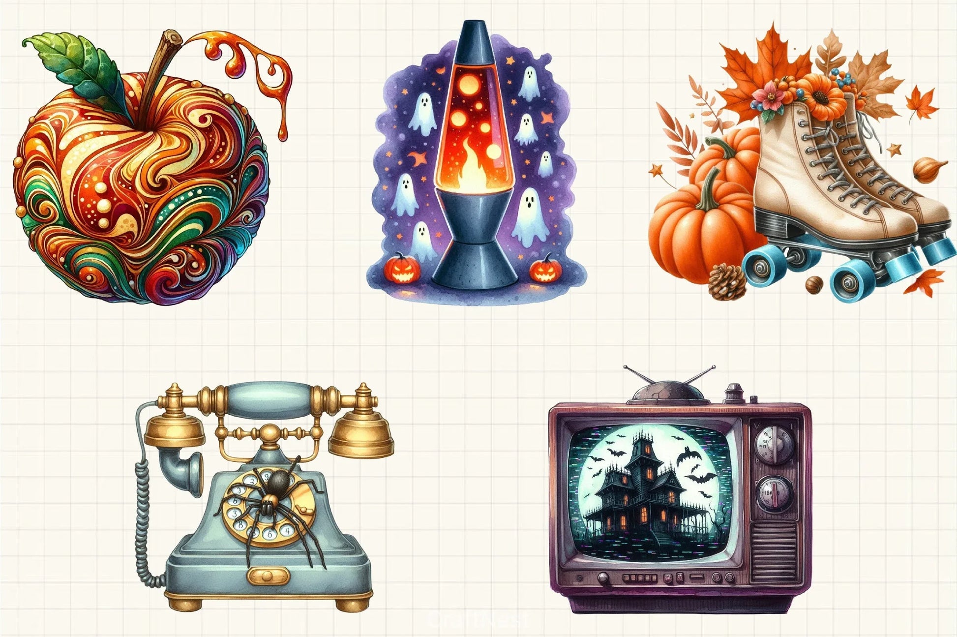 Retro Fall Halloween Clipart Bundle 1 - CraftNest - Digital Crafting and Art