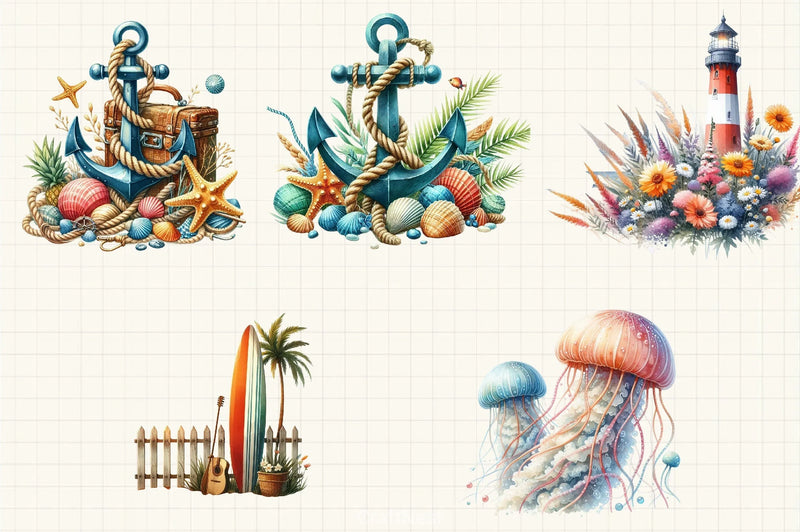Coastal Summer Clipart Bundle - CraftNest - Digital Crafting and Art