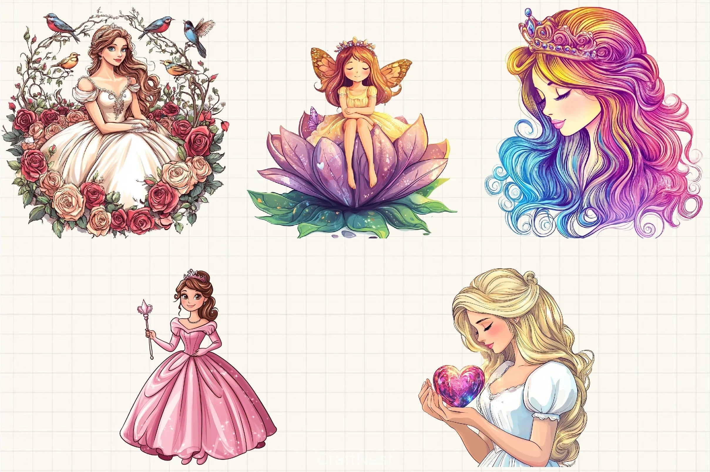Beautiful Princess Clipart Bundle - CraftNest - Digital Crafting and Art