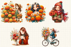 Girls Fall Flowers Clipart Bundle - CraftNest - Digital Crafting and Art