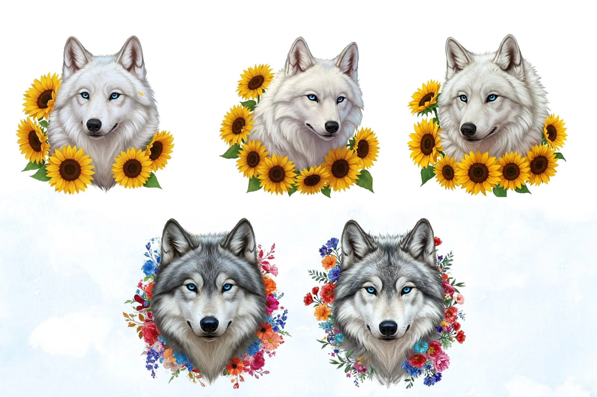 Floral Arctic Wolf Clipart Bundle - CraftNest - Digital Crafting and Art