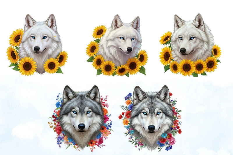 Floral Arctic Wolf Clipart Bundle - CraftNest - Digital Crafting and Art