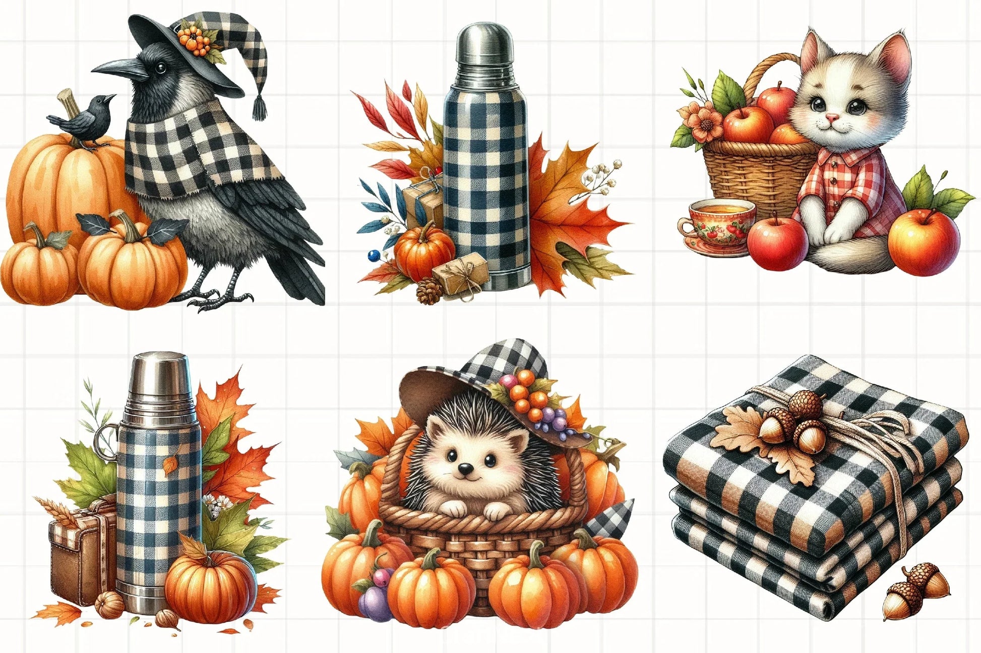 Gingham Autumn Clipart Bundle 4 - CraftNest - Digital Crafting and Art
