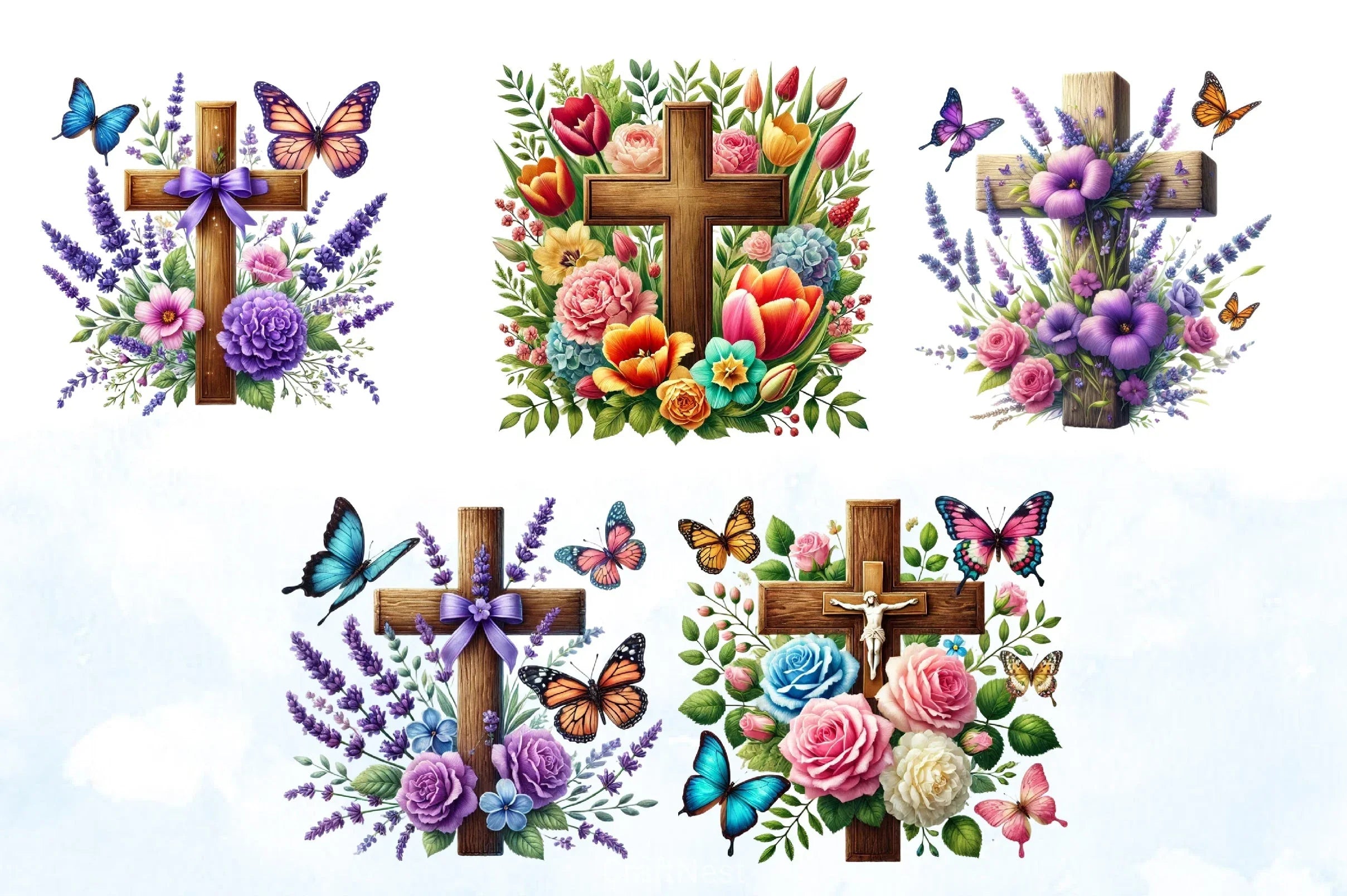 Floral Cross Clipart Bundle 1 - CraftNest - Digital Crafting and Art