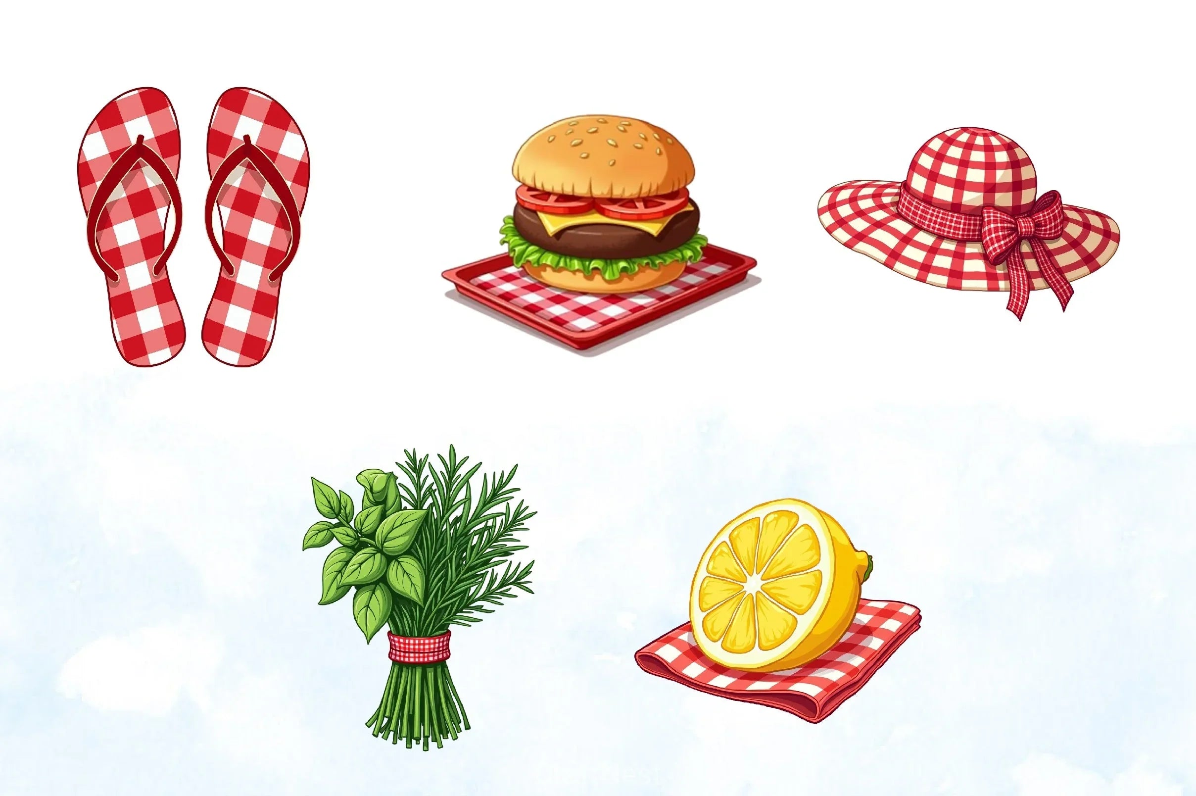 Summer Red Gingham Clipart Bundle - CraftNest - Digital Crafting and Art