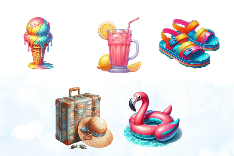 Retro Summer Beach Clipart Bundle - CraftNest - Digital Crafting and Art