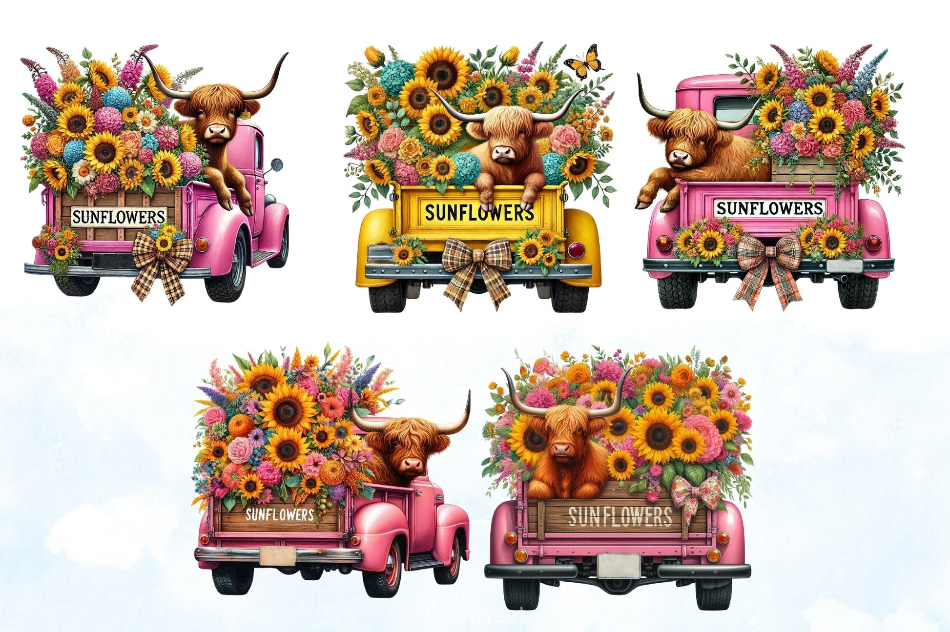 Sunflower Highland Cow Clipart Bundle 2 - CraftNest - Digital Crafting and Art