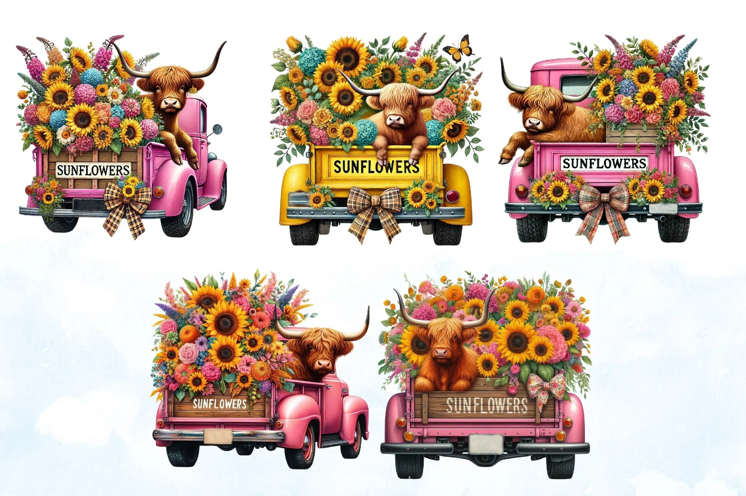 Sunflower Highland Cow Clipart Bundle 2 - CraftNest - Digital Crafting and Art