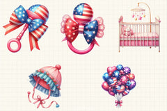4th of July Pink Baby Nursery Clipart Bundle - CraftNest - Digital Crafting and Art