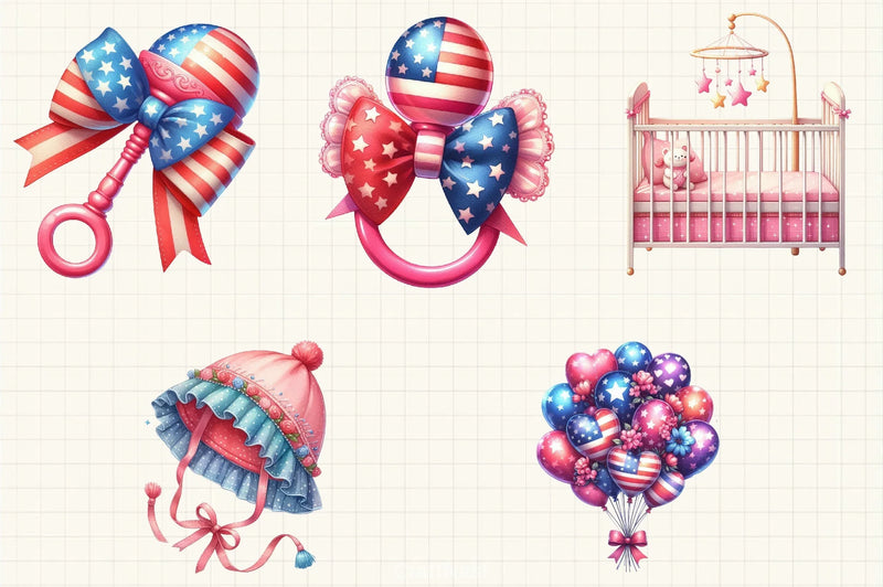 4th of July Pink Baby Nursery Clipart Bundle - CraftNest - Digital Crafting and Art