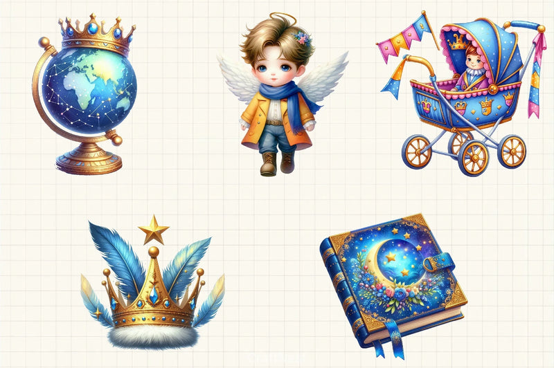 Little Prince Blue Baby Nursery Clipart Bundle - CraftNest - Digital Crafting and Art