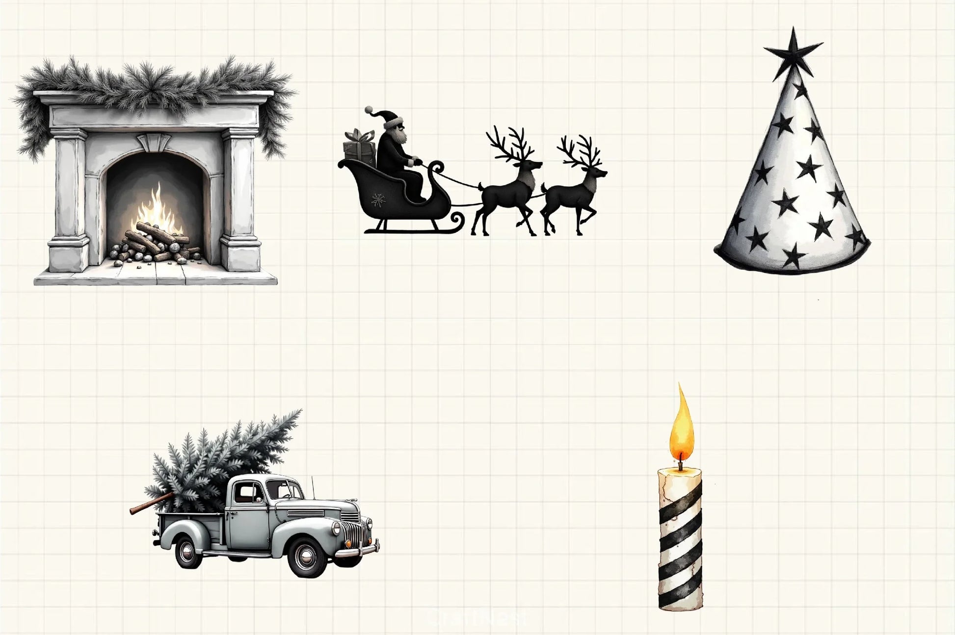 Black & White Christmas Clipart Bundle - CraftNest - Digital Crafting and Art