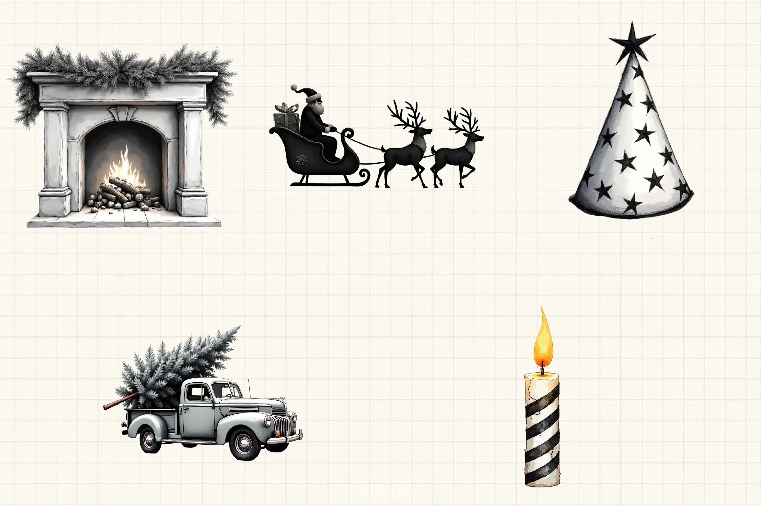 Black & White Christmas Clipart Bundle - CraftNest - Digital Crafting and Art