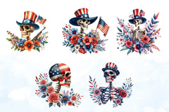 4th of July Skeleton Floral Clipart Bundle 2 - CraftNest - Digital Crafting and Art