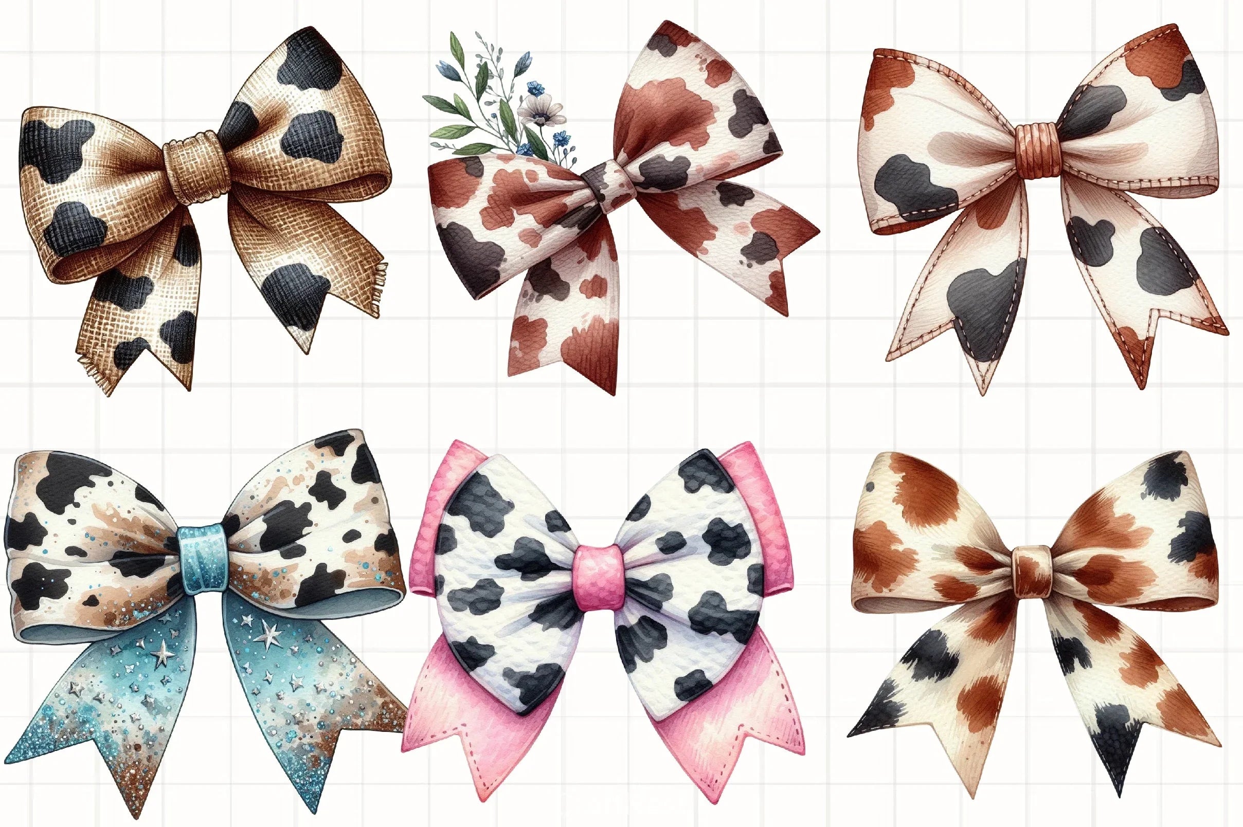 Cow Print Bow Clipart Bundle - CraftNest - Digital Crafting and Art
