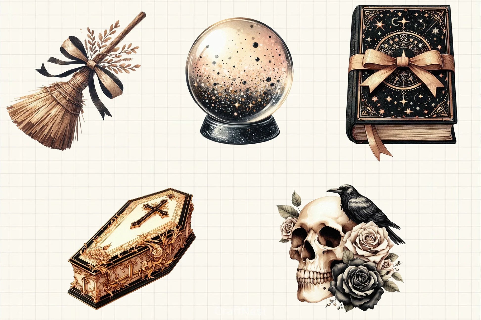 Beige & Black Halloween Clipart Bundle 1 - CraftNest - Digital Crafting and Art