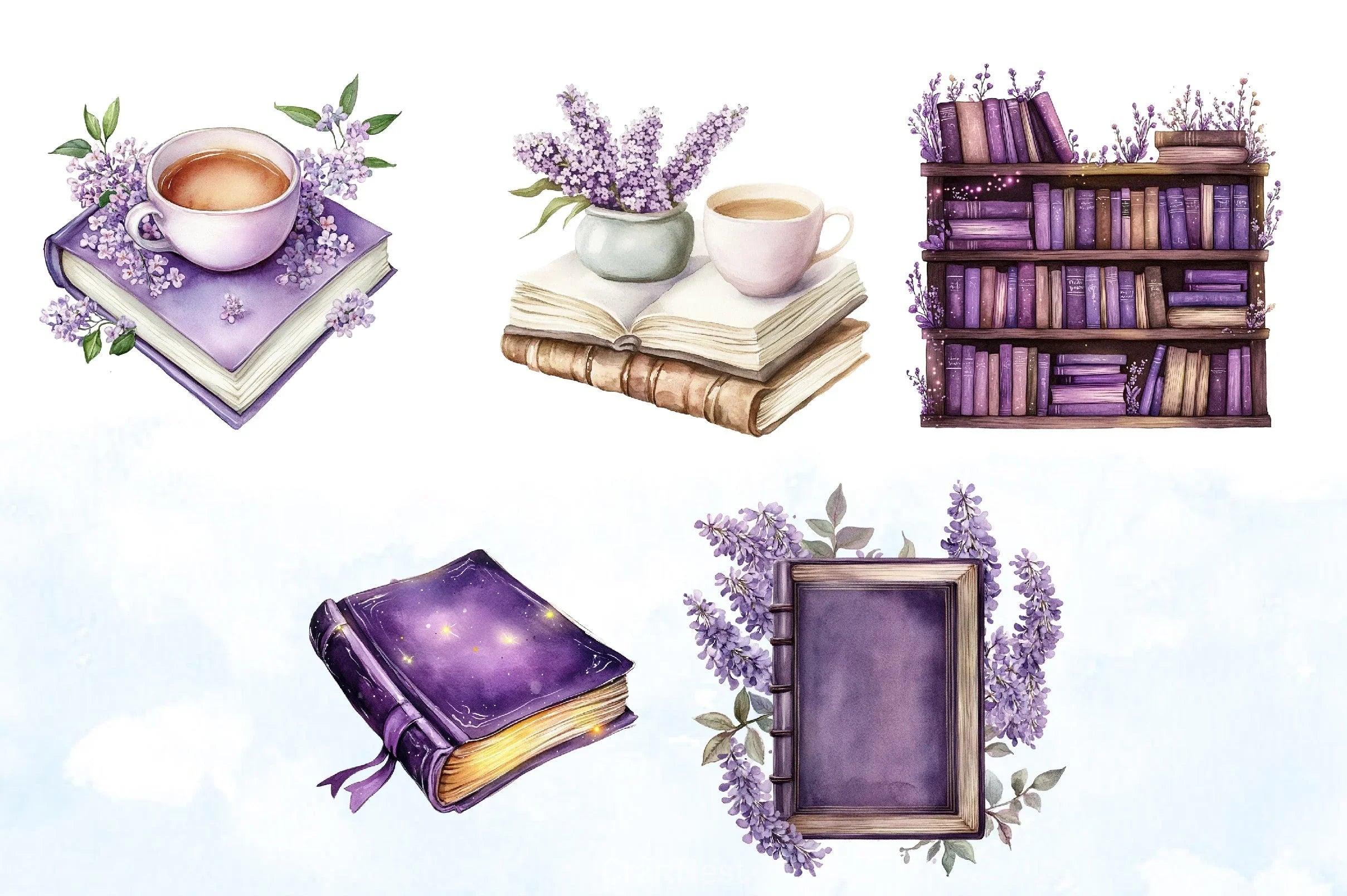 Spring Books Purple Clipart Bundle - CraftNest - Digital Crafting and Art