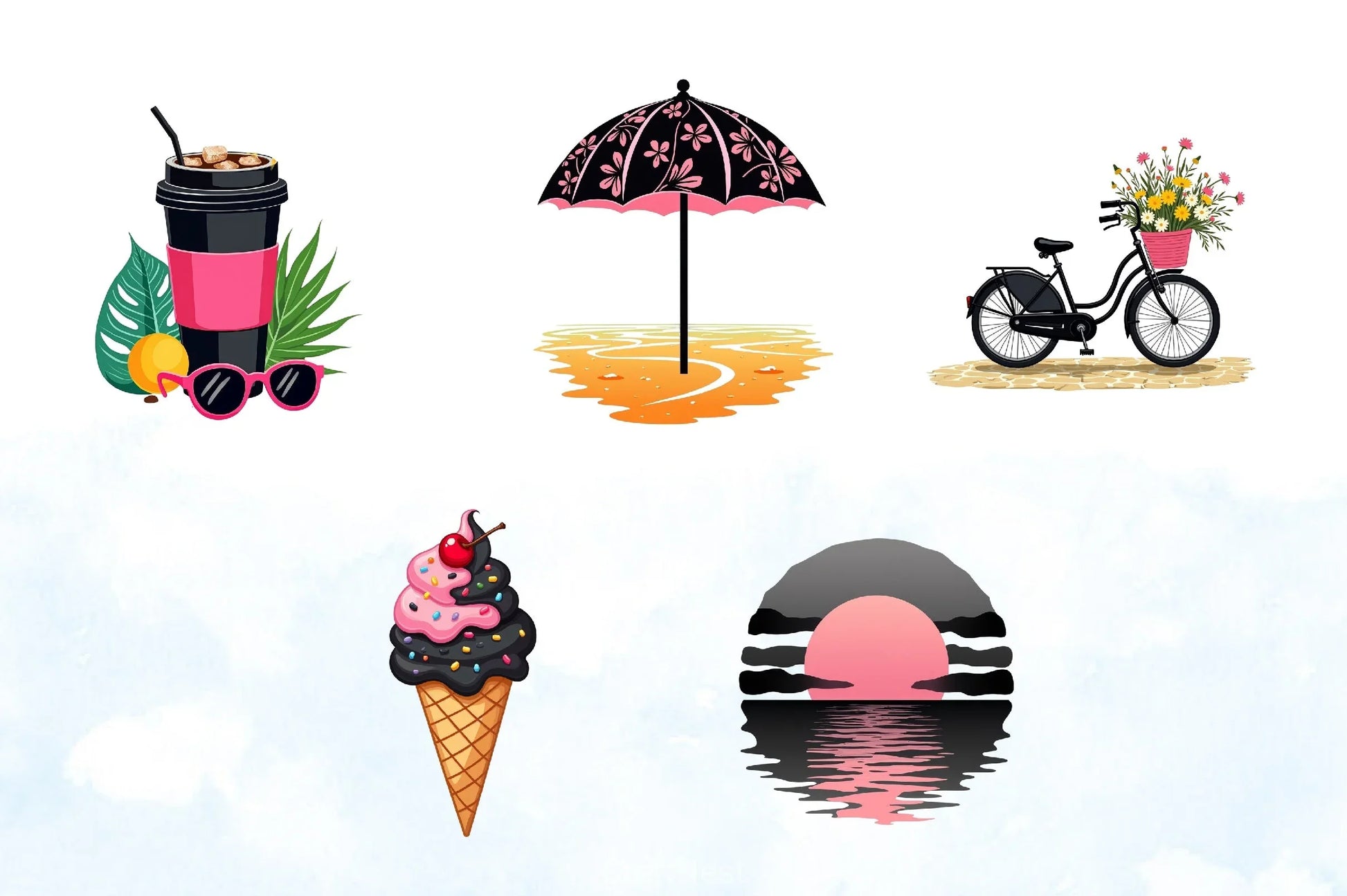 Black & Pink Summer Clipart Bundle - CraftNest - Digital Crafting and Art