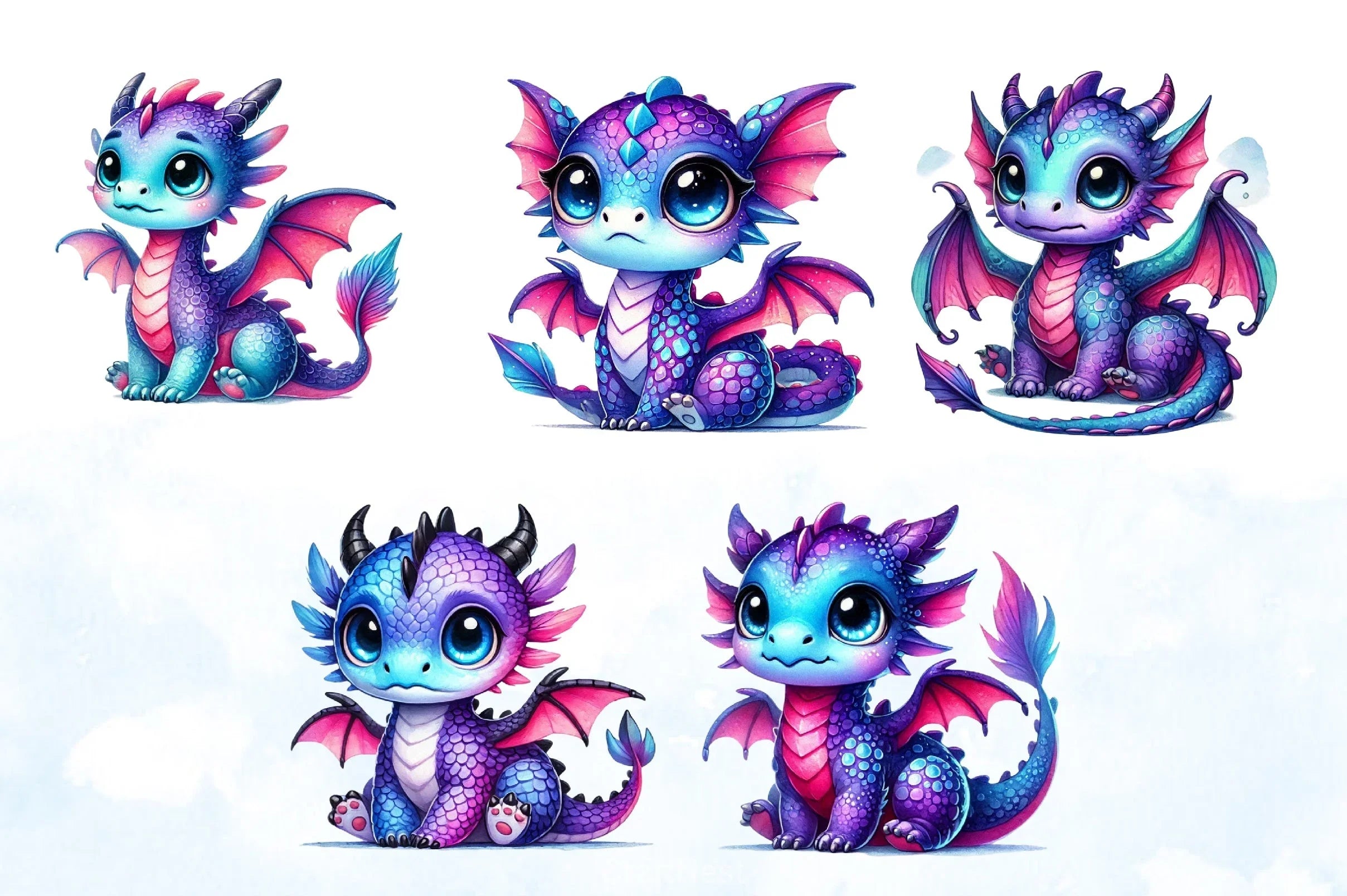 Cute Baby Dragons Clipart Bundle - CraftNest - Digital Crafting and Art