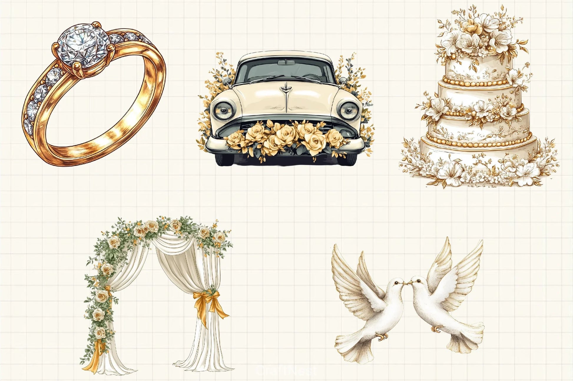 White & Gold Wedding Clipart Bundle - CraftNest - Digital Crafting and Art