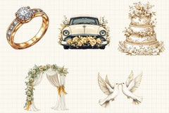White & Gold Wedding Clipart Bundle - CraftNest - Digital Crafting and Art