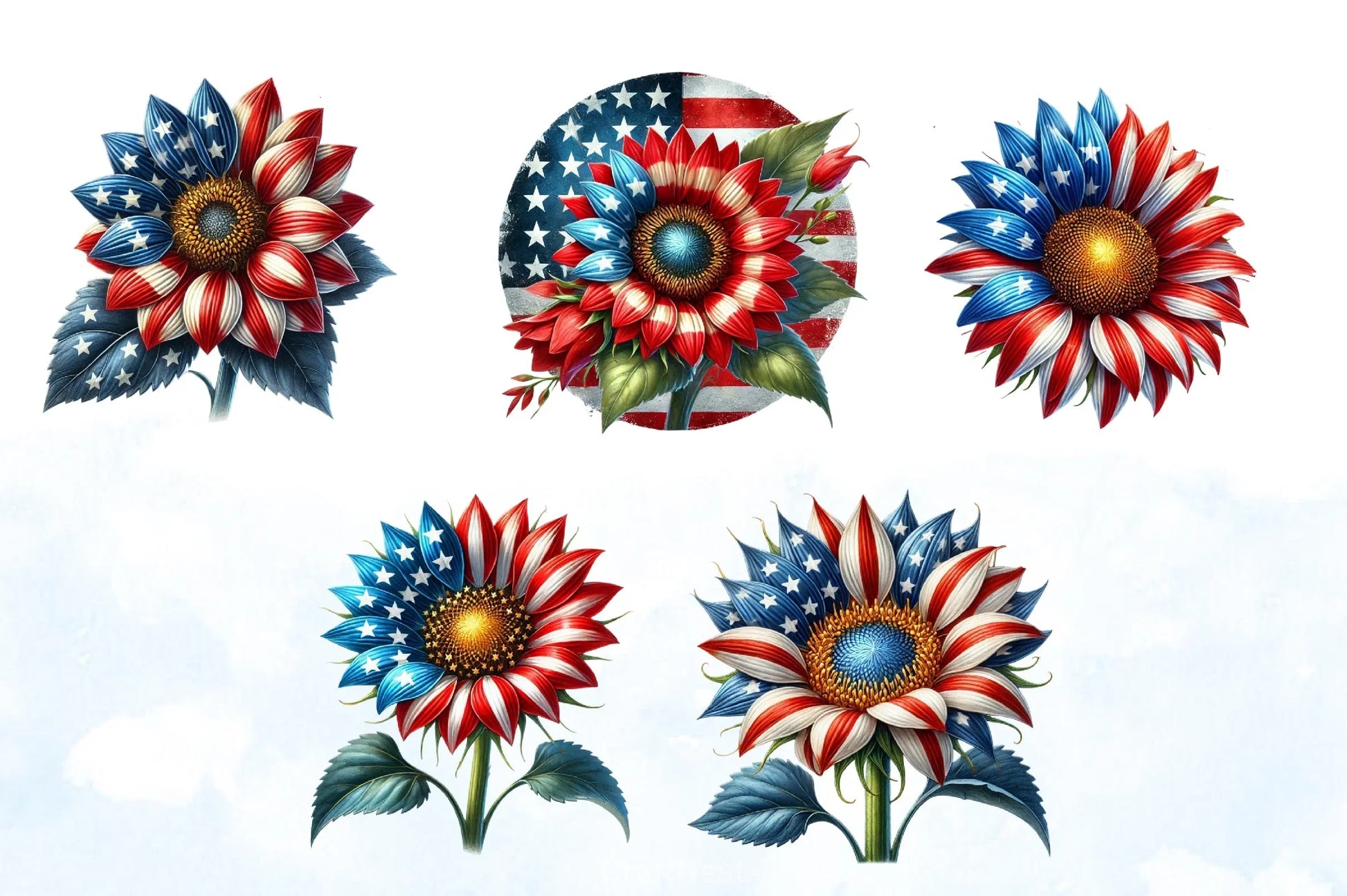 Patriotic Sunflowers Clipart Bundle - CraftNest - Digital Crafting and Art