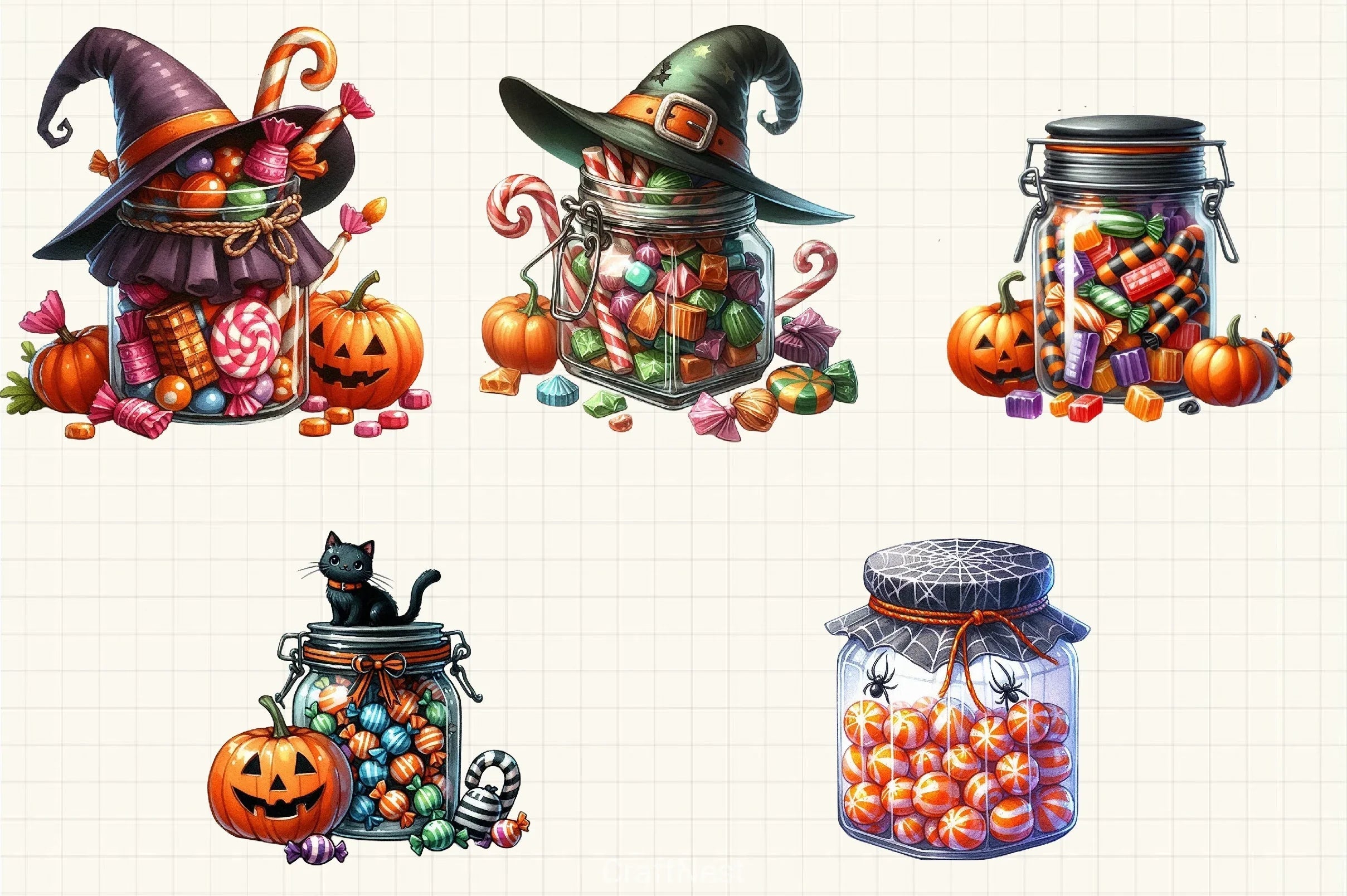 Halloween Candy Jar Clipart Bundle - CraftNest - Digital Crafting and Art