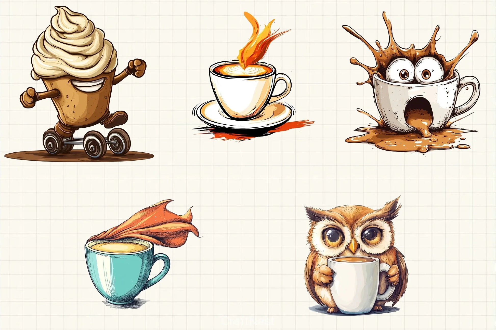 Cartoon Coffee Clipart Bundle - CraftNest - Digital Crafting and Art