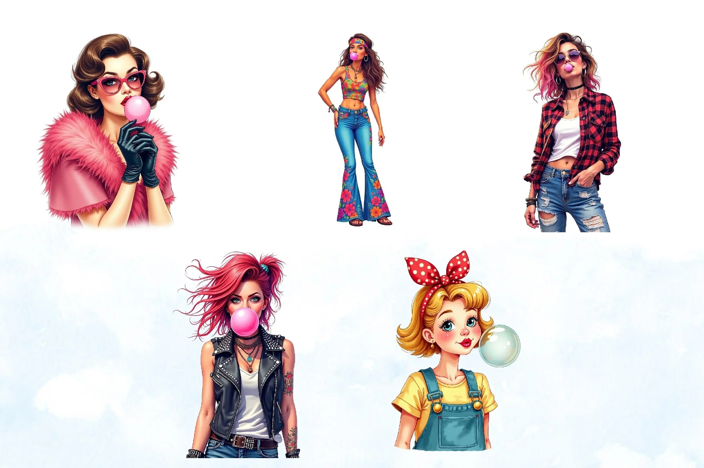 Retro Girl Bubblegum Clipart Bundle 34 - CraftNest - Digital Crafting and Art