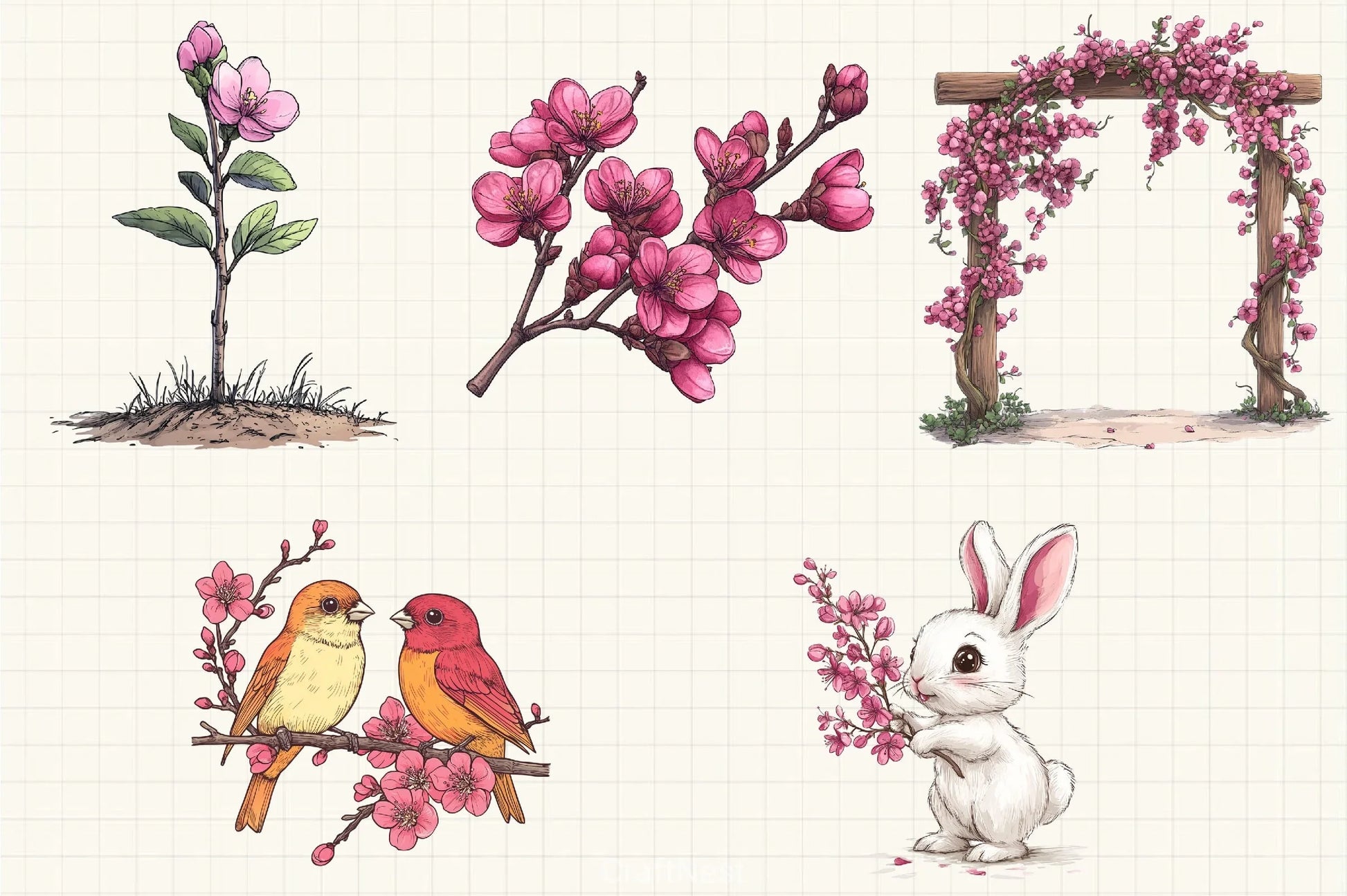 Spring Redbud Flower Clipart Bundle 4 - CraftNest - Digital Crafting and Art