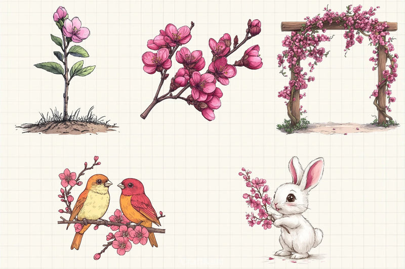 Spring Redbud Flower Clipart Bundle 4 - CraftNest - Digital Crafting and Art