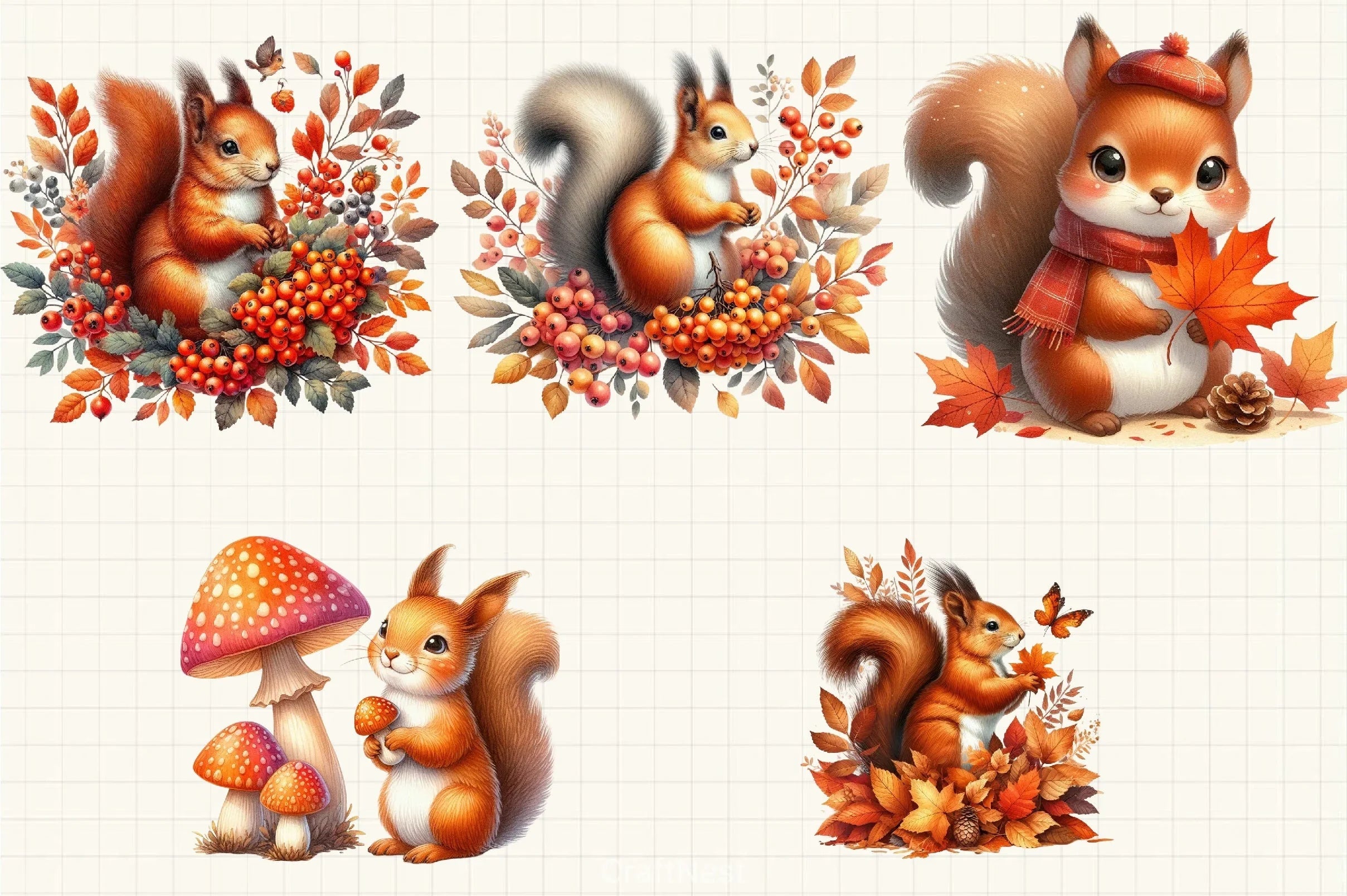 Autumn Squirrel Clipart Bundle - CraftNest - Digital Crafting and Art