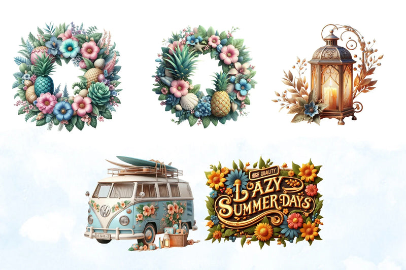 Vintage Summer Clipart Bundle - CraftNest - Digital Crafting and Art