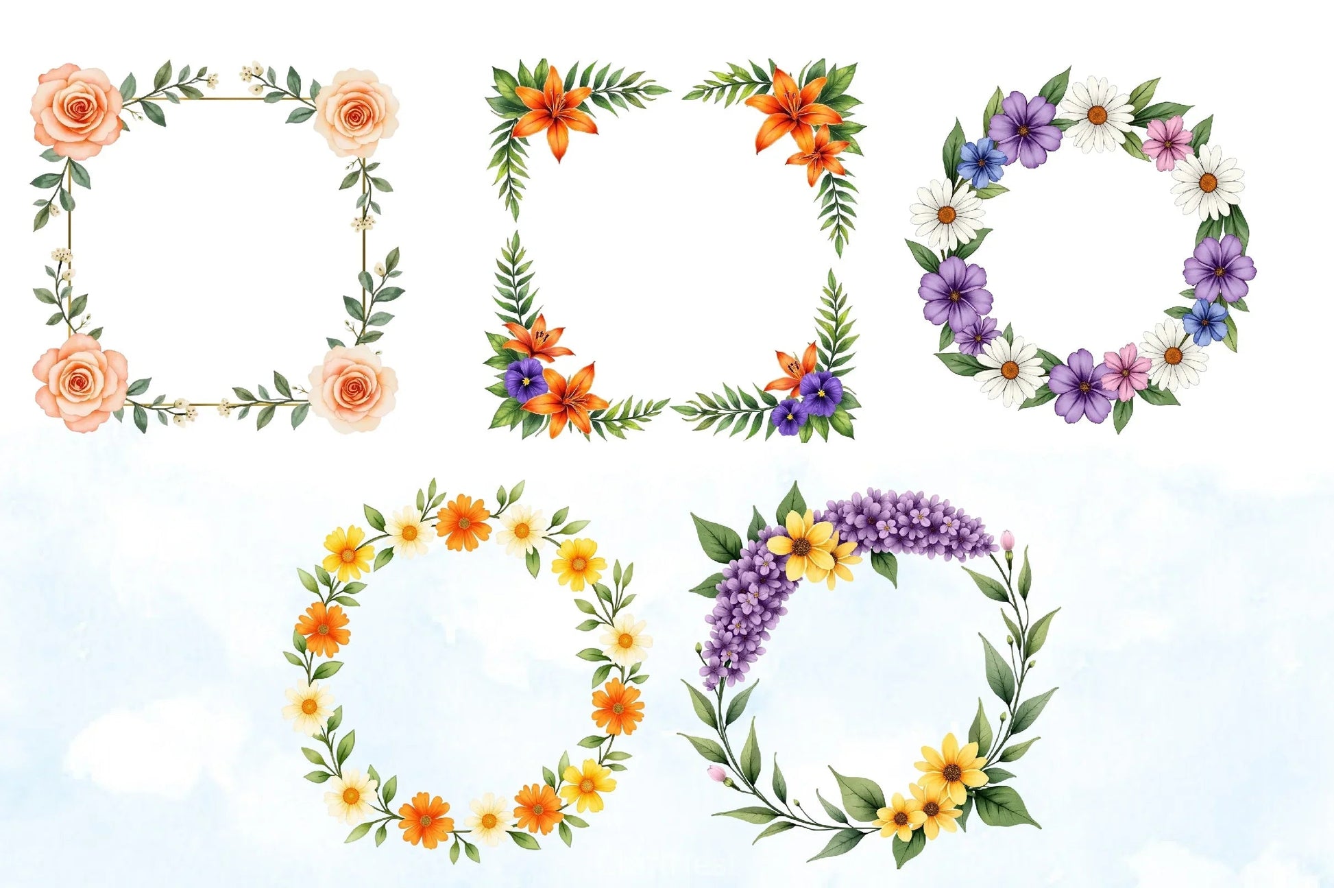 Floral Border Frame Clipart Bundle - CraftNest - Digital Crafting and Art
