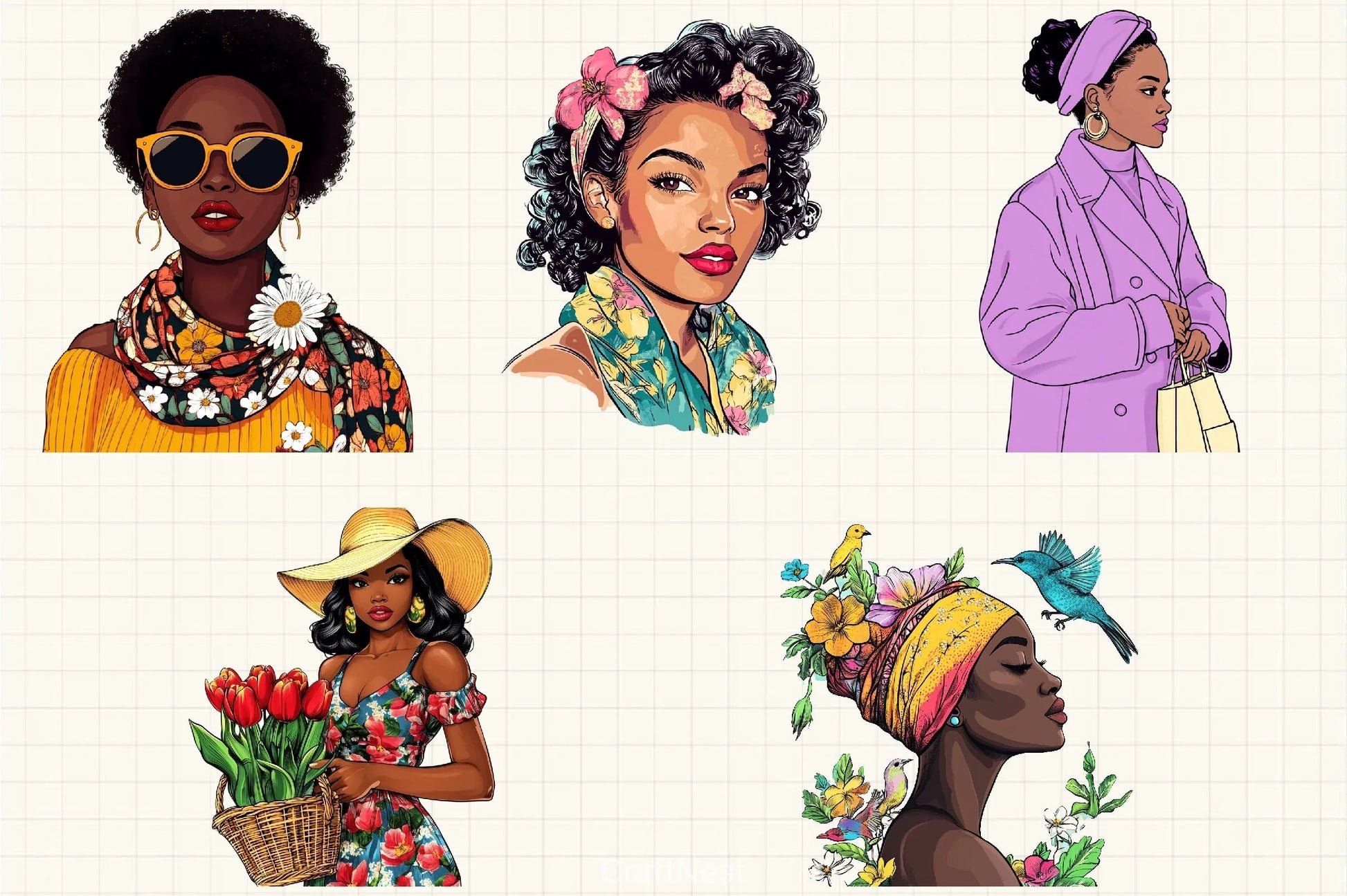Black Spring Vintage Woman Clipart Bundle - CraftNest - Digital Crafting and Art