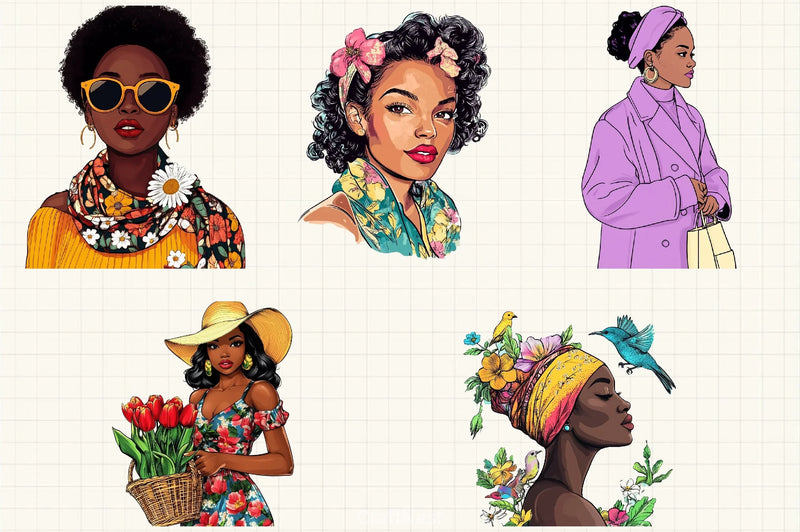 Black Spring Vintage Woman Clipart Bundle - CraftNest - Digital Crafting and Art