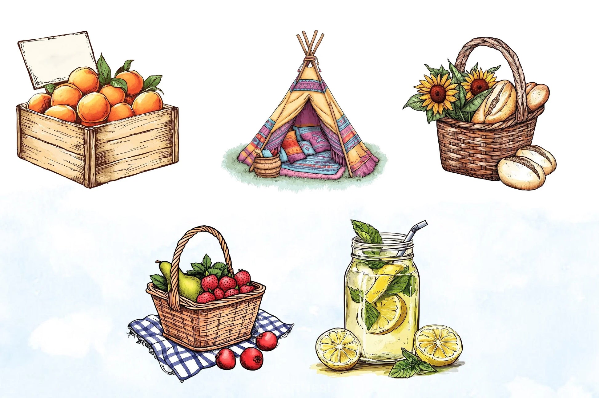 Happy Rustic Summer Clipart Bundle - CraftNest - Digital Crafting and Art