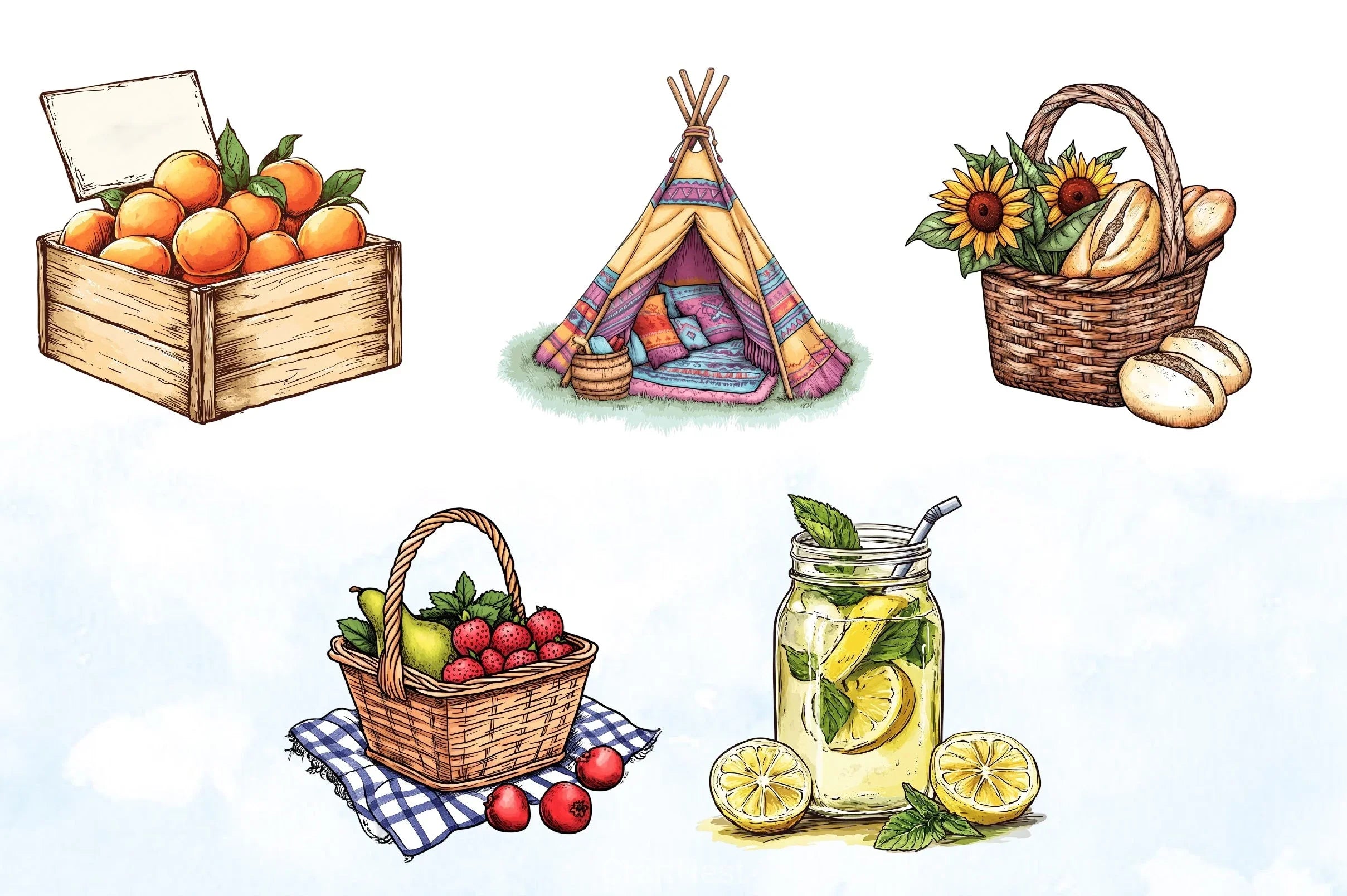 Happy Rustic Summer Clipart Bundle - CraftNest - Digital Crafting and Art