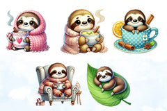 Cozy Sloths Clipart Bundle - CraftNest - Digital Crafting and Art