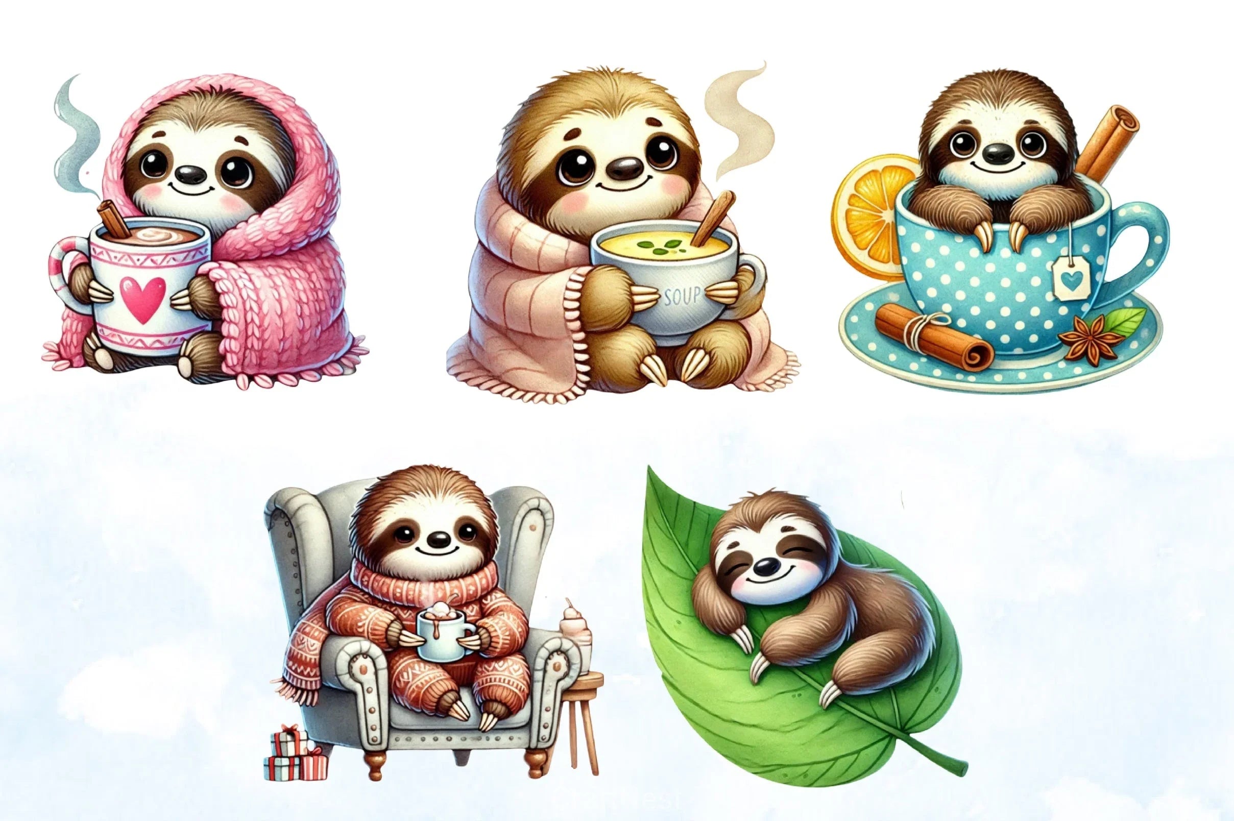 Cozy Sloths Clipart Bundle - CraftNest - Digital Crafting and Art
