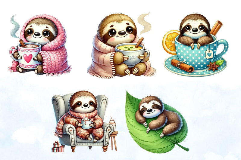 Cozy Sloths Clipart Bundle - CraftNest - Digital Crafting and Art