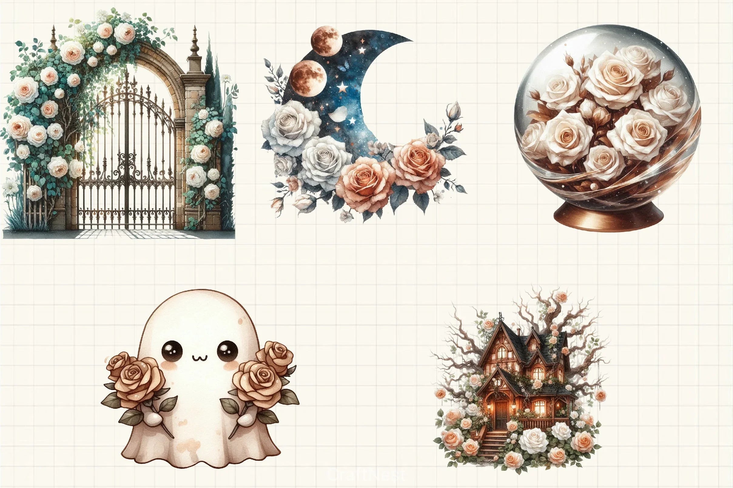 Brown Halloween & White Roses Clipart Bundle 2 - CraftNest - Digital Crafting and Art