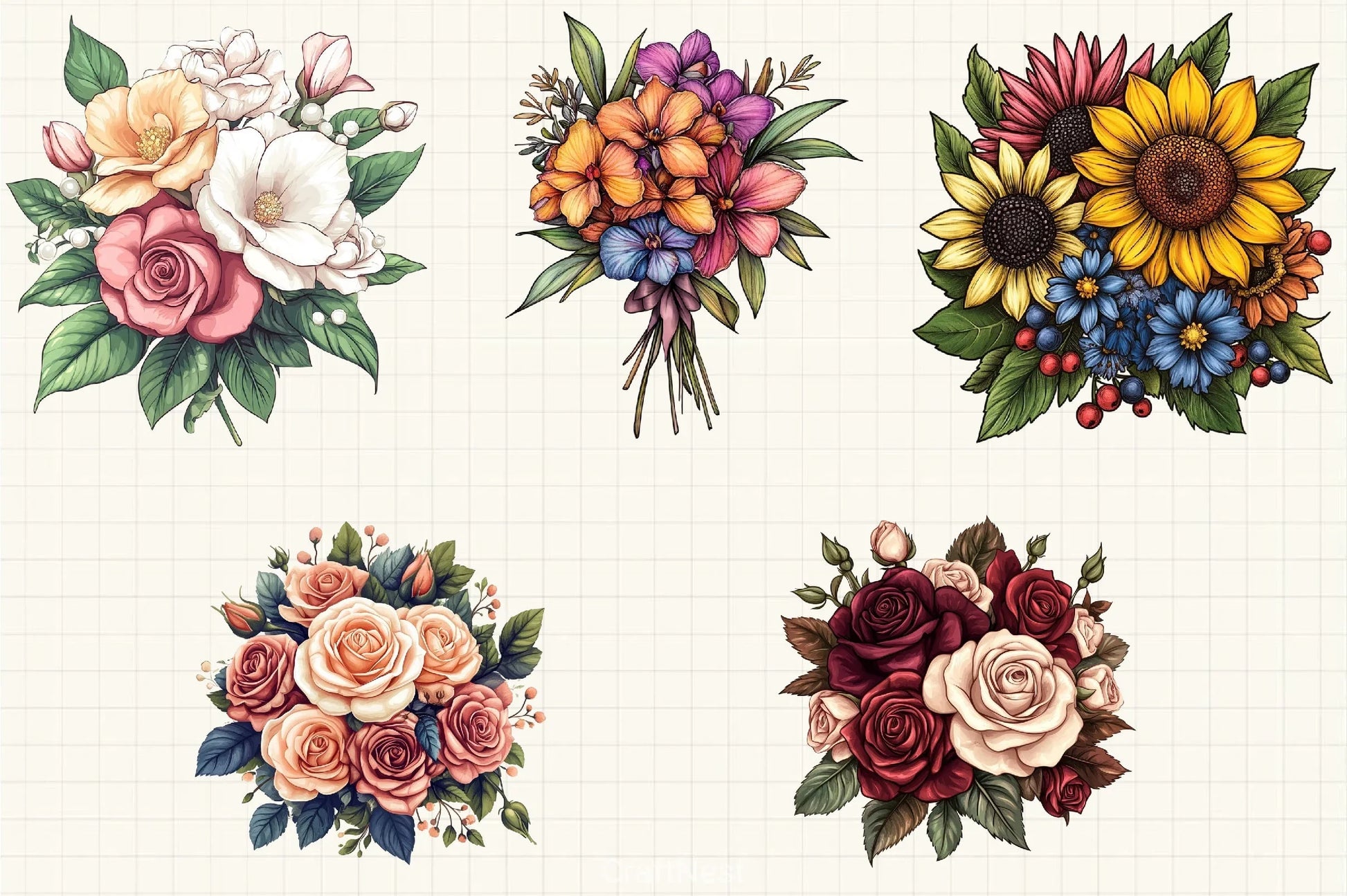 Wedding Flower Bouquet Clipart Bundle - CraftNest - Digital Crafting and Art