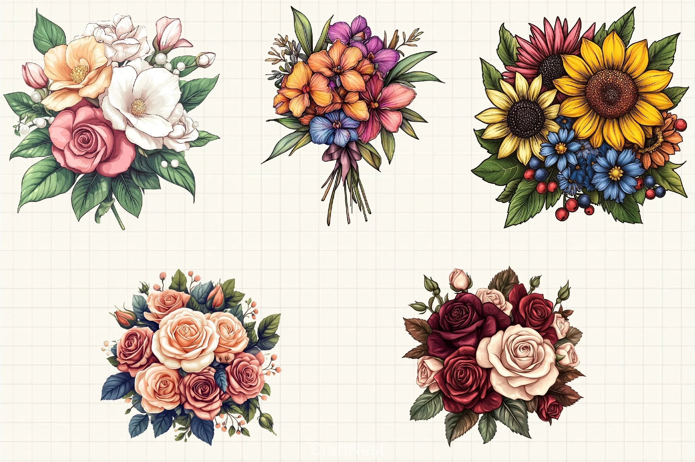 Wedding Flower Bouquet Clipart Bundle - CraftNest - Digital Crafting and Art