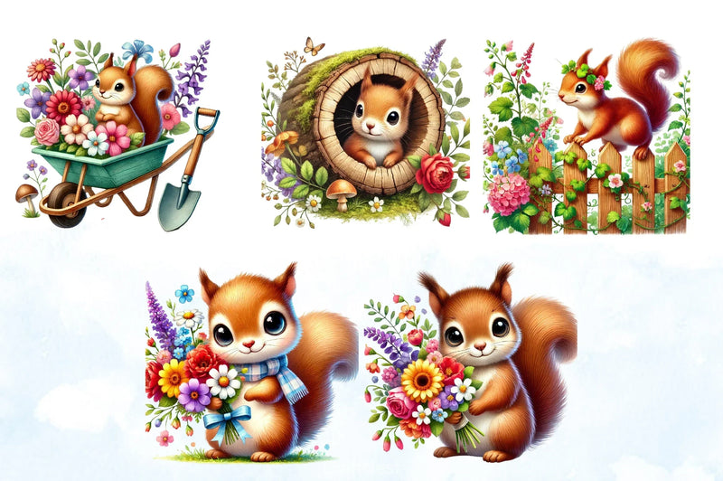 Spring Squirrel Garden Clipart Bundle - CraftNest - Digital Crafting and Art