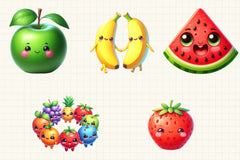 Cute Kawaii Fruits Clipart Bundle - CraftNest - Digital Crafting and Art